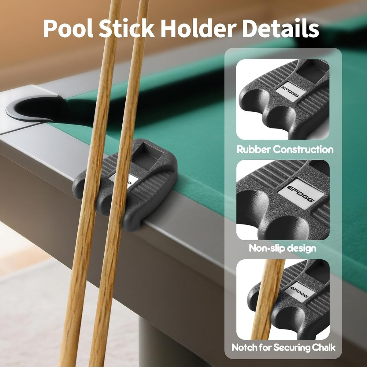 Portable Weighted Billiard Cue Rack with Chalk Holder – 2 Cues