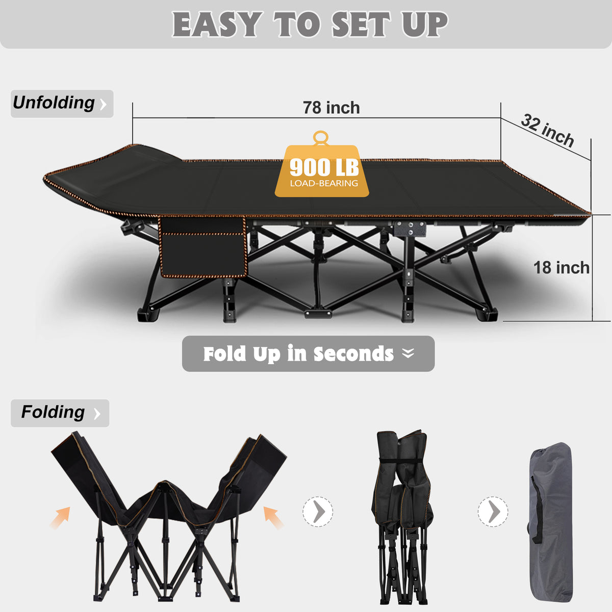 XXL Camping Cot with Mattress - Extra Wide Foldable Bed for Adults, Portable Travel Bed