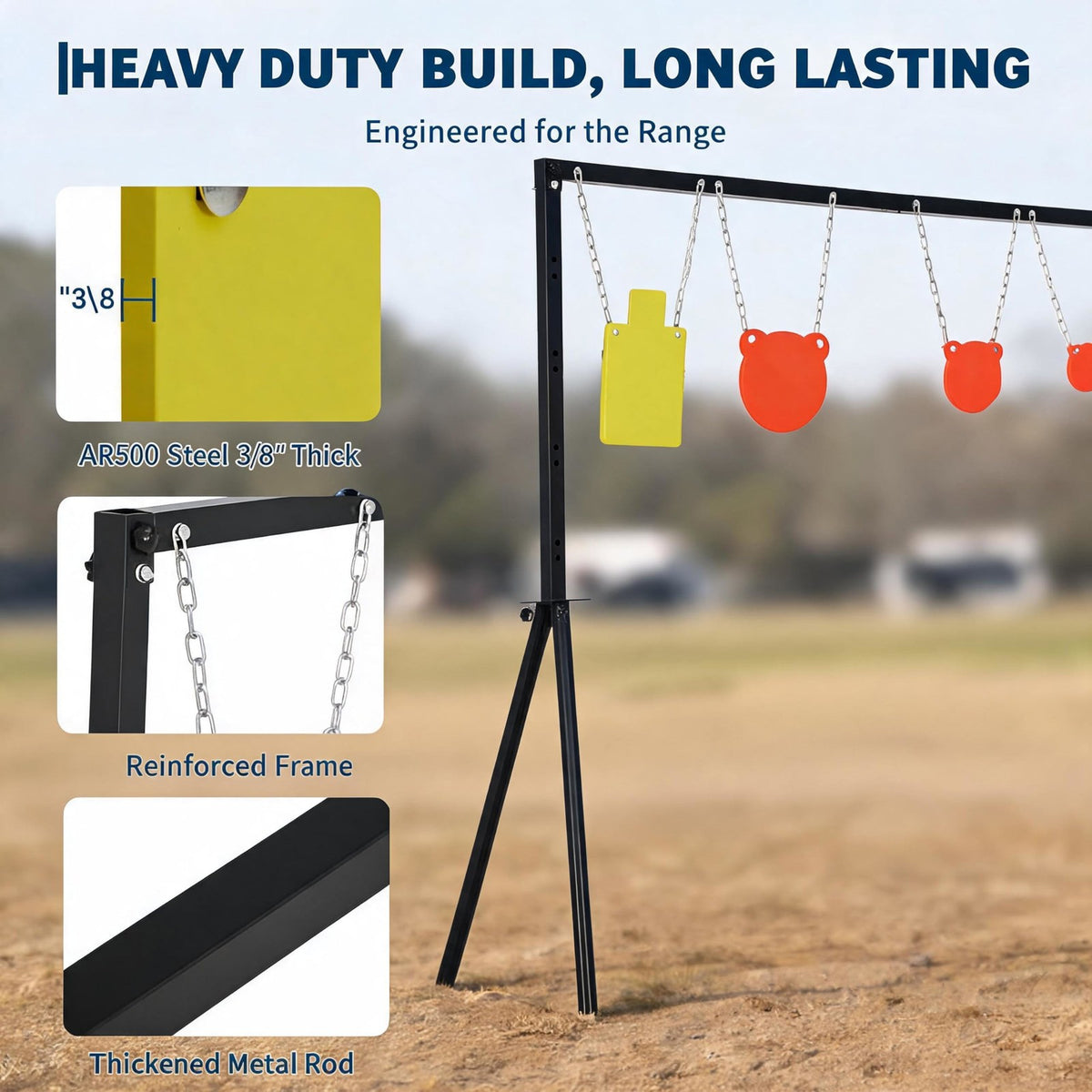 Heavy Duty AR500 Steel Target System with Adjustable Stand for Outdoor Shooting