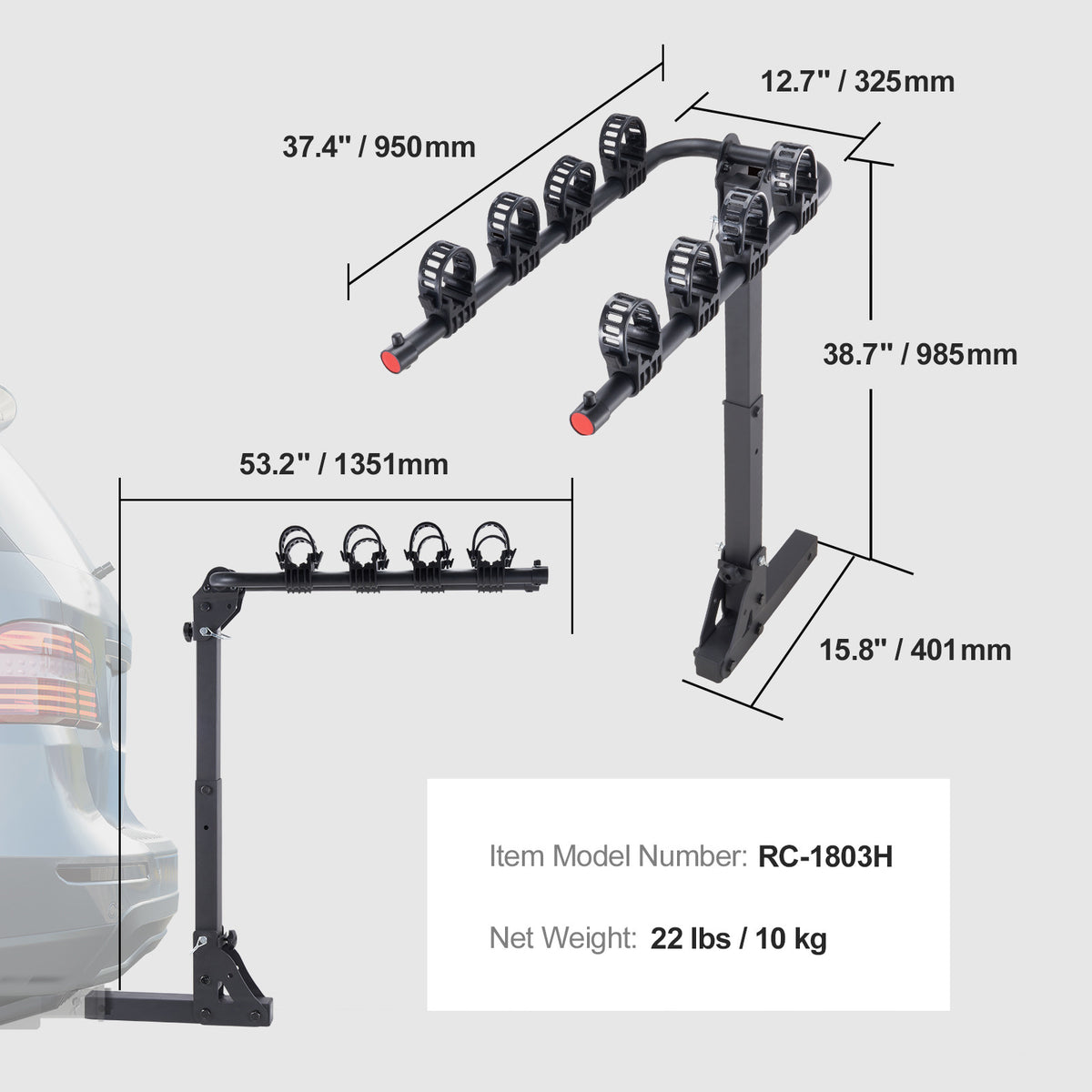 4 Bike Hitch Mount Rack Folding Swing Down Bicycle Carrier for SUV Car Truck