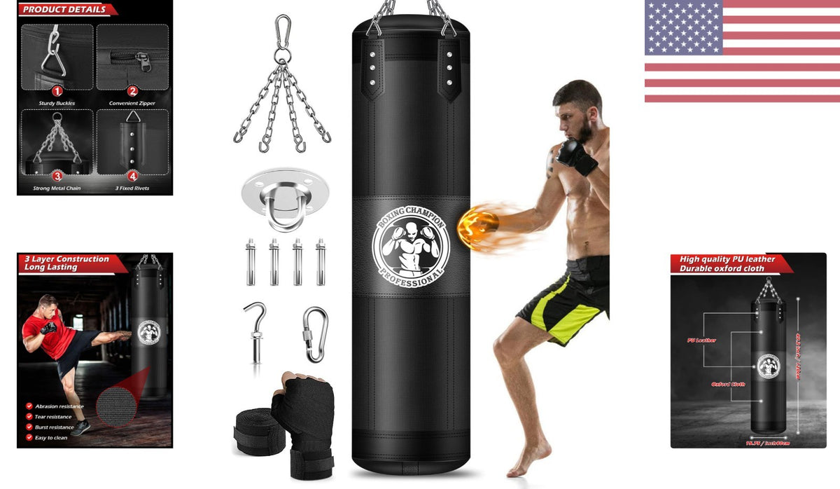 Heavy Boxing Bag 4FT Unfilled with Stainless Steel Chains - Martial Arts Training Equipment
