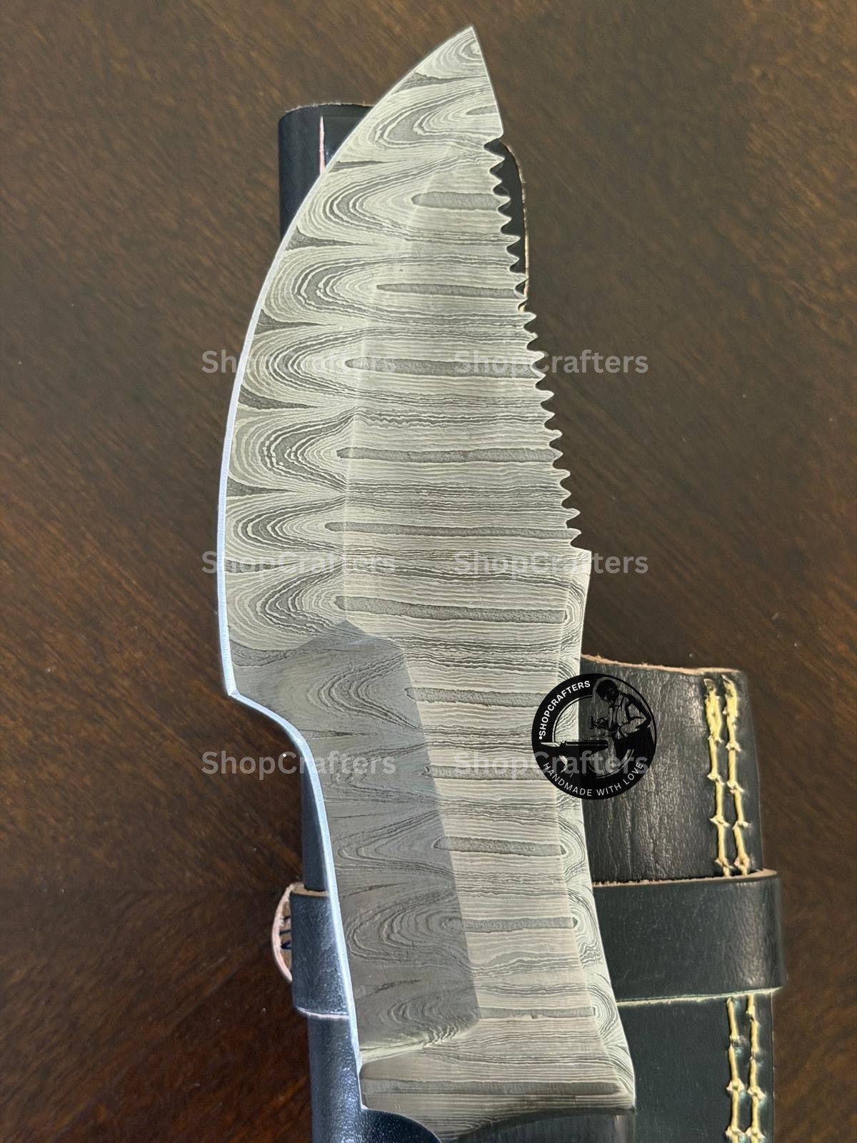 Hunted Movie Replica Hunting Knife with Damascus Blade - Collector's Fixed Blade