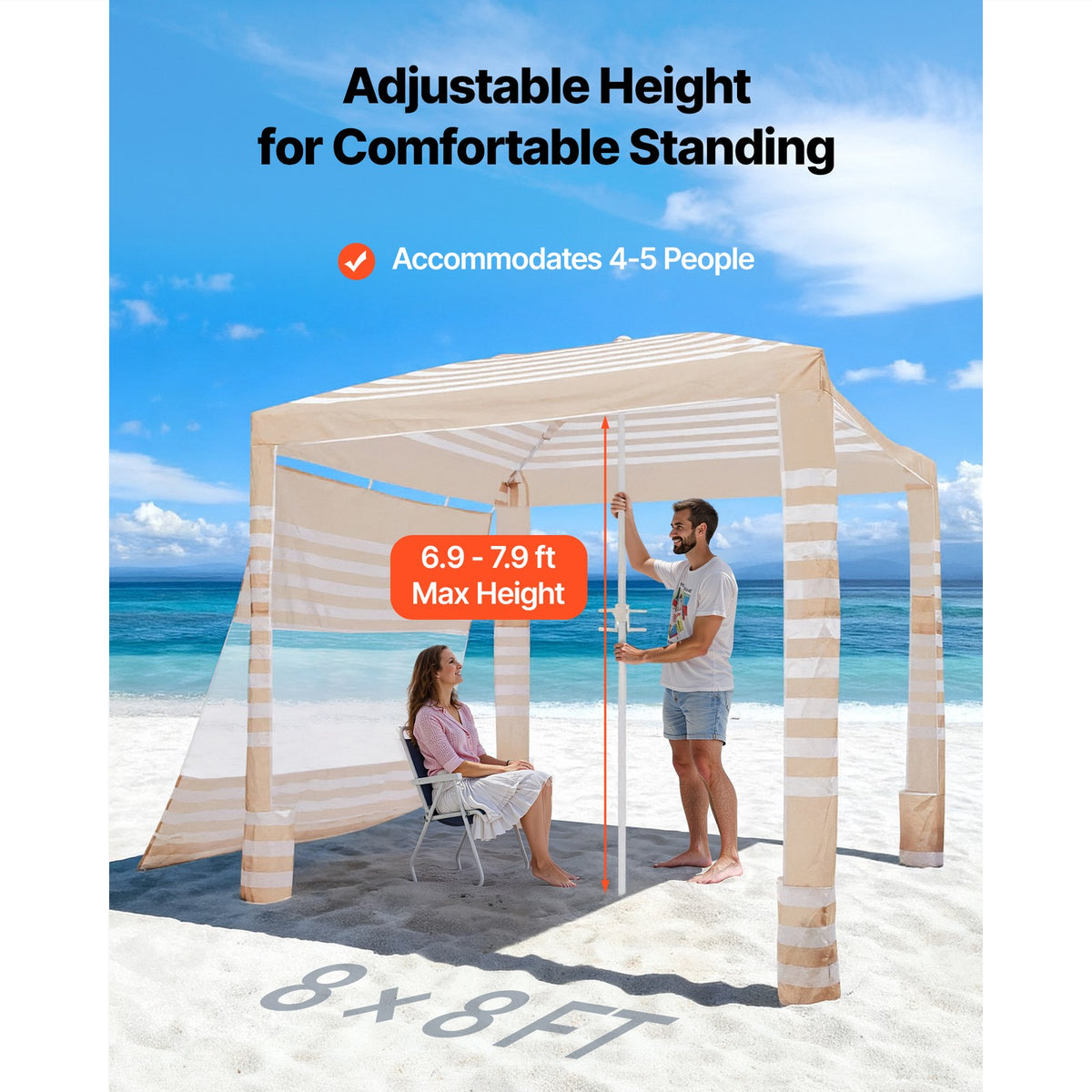 8x8 ft Beach Cabana Canopy with Sidewall - UPF 50+ Shade Shelter Tent