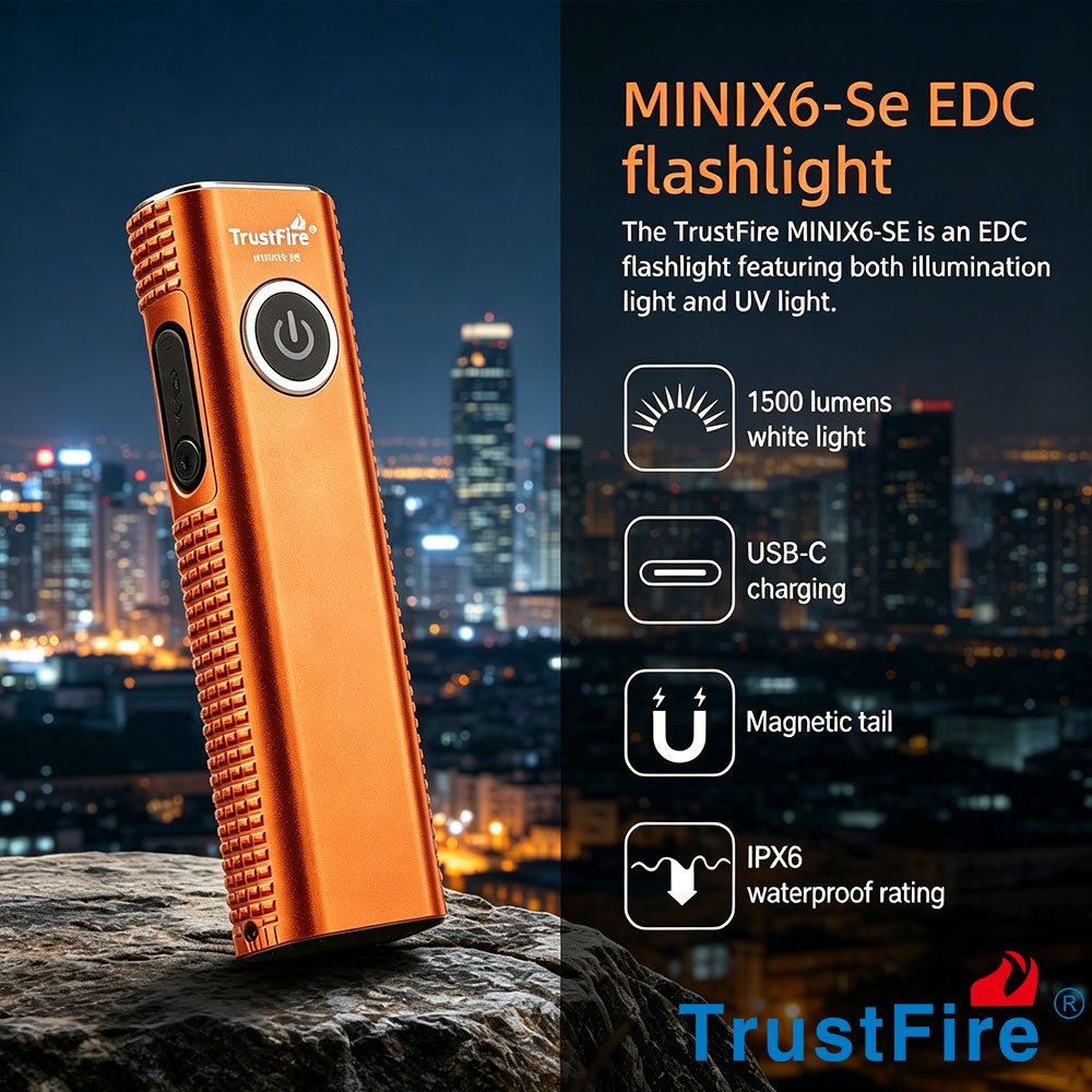 Rechargeable LED Flashlight with UV Light and Magnetic Tail - 1500 Lumens