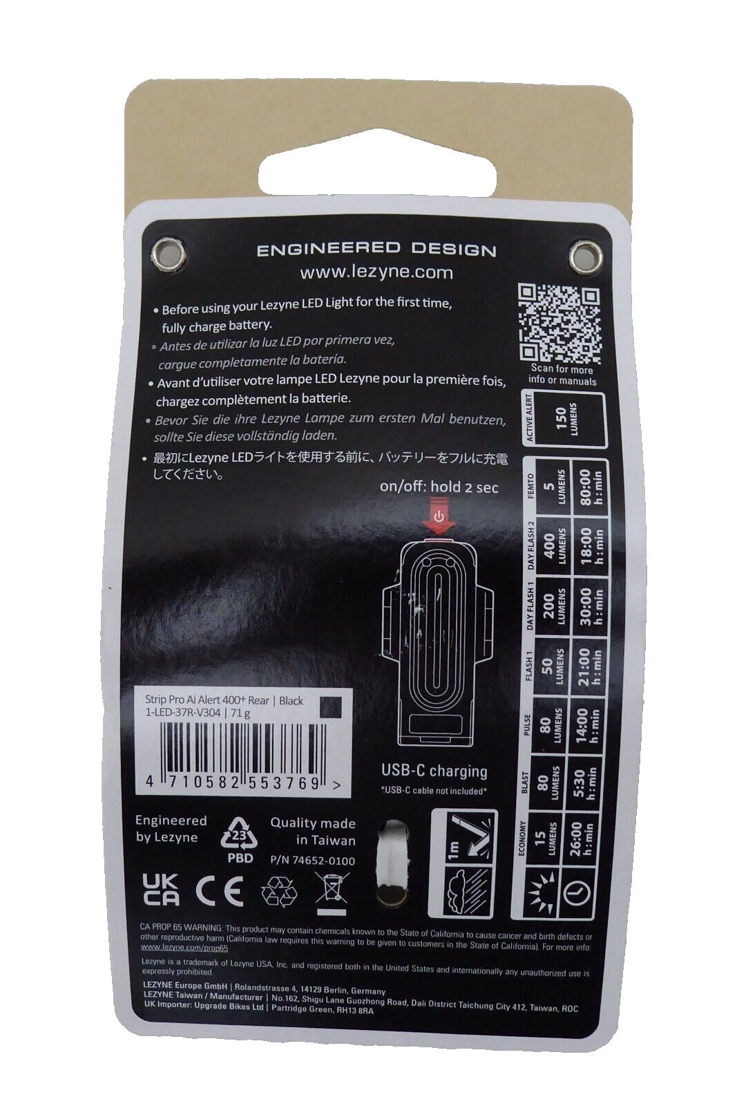 Lezyne Strip Drive Pro Ai Alert 400+ Rear Bicycle Taillight with Brake Alert