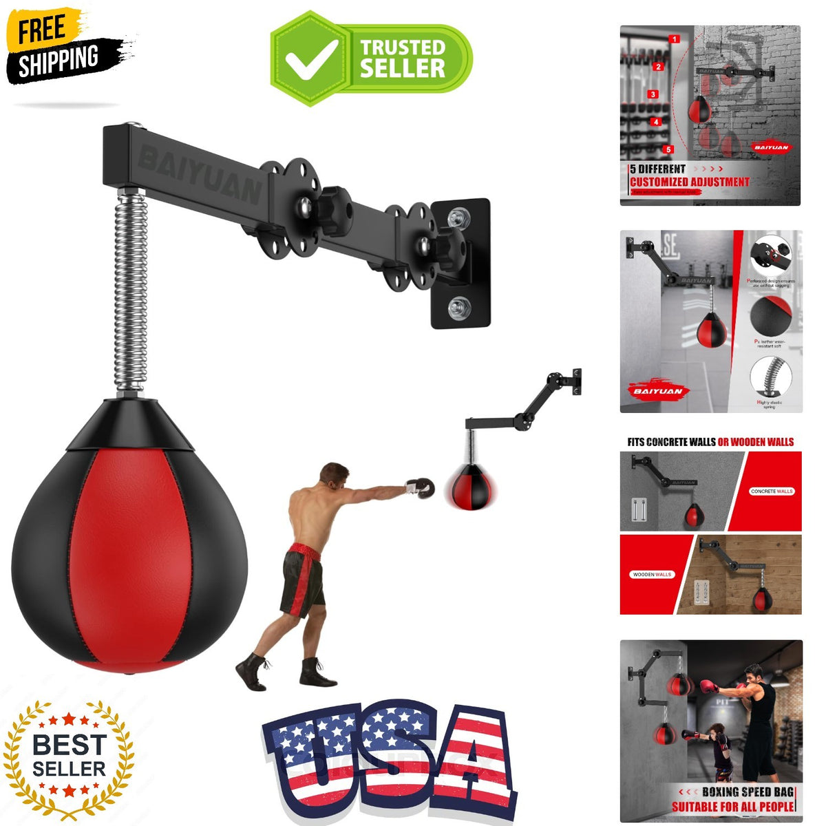 Adjustable Faux Leather Speed Bag for Boxing Training - Space Saving Wall Mount