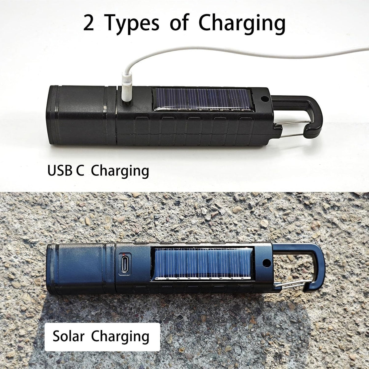 Rechargeable Solar LED Flashlight with Zoom & 4 Light Modes - High Lumens