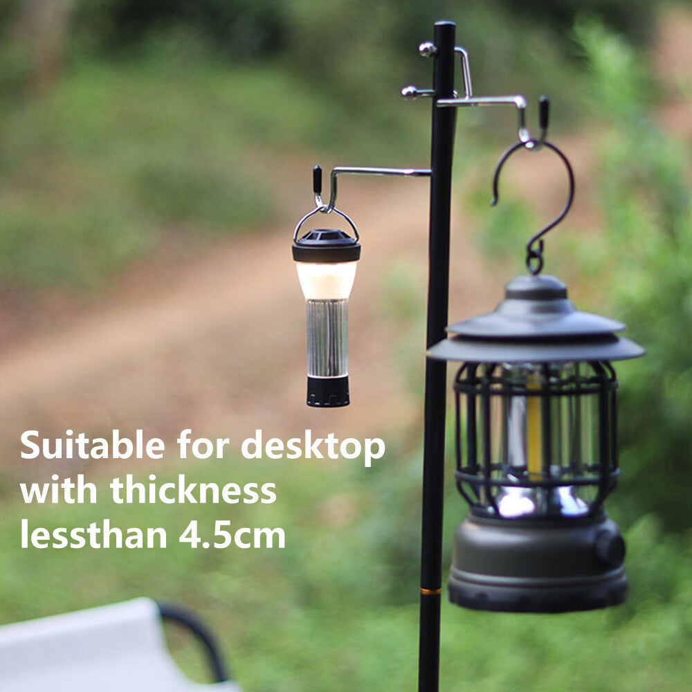 Adjustable Folding Camping Lamp Stand with Hooks for Outdoor Lighting