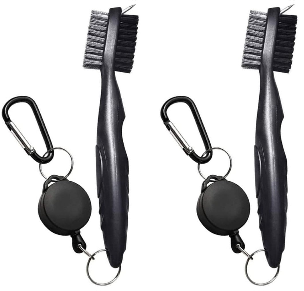 Golf Club Groove Brush Cleaner with Retractable Hook & Aluminum Carabiner