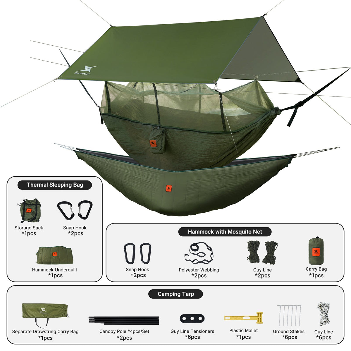Camping Hammock with Mosquito Net Rainfly Under Quilt and Mat - Outdoor Gear