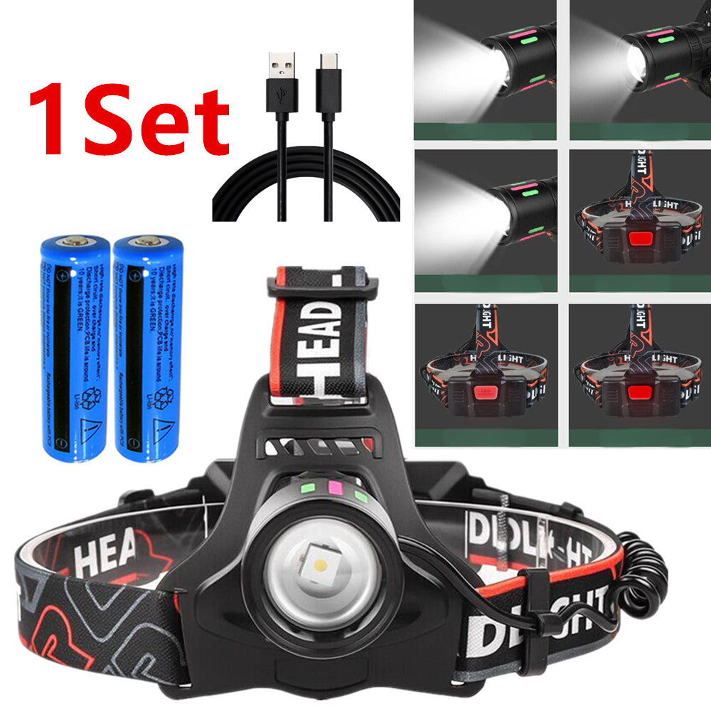 Super Bright LED Headlamp with Rechargeable Batteries and Focus Adjustable for Camping Fishing Hiking