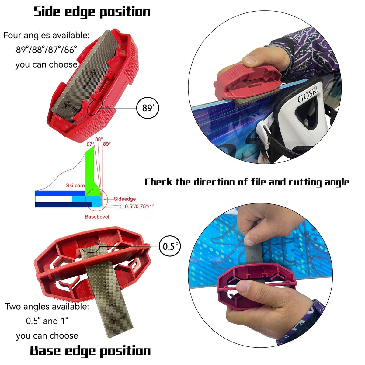 Ski Edge Bevel Tuning Kit with Sharpener, Diamonds, Gummi Stone