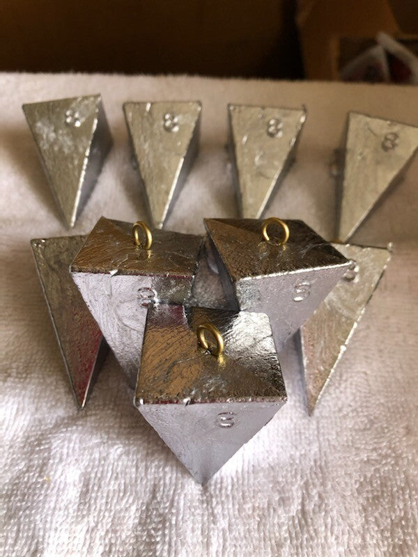 10-8oz Pyramid Fishing Sinkers with Brass Eyelets - 5 lbs, Free Shipping