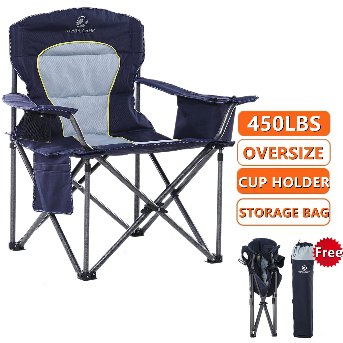 Heavy Duty Portable Folding Camping Chair with Cup Holder - Blue