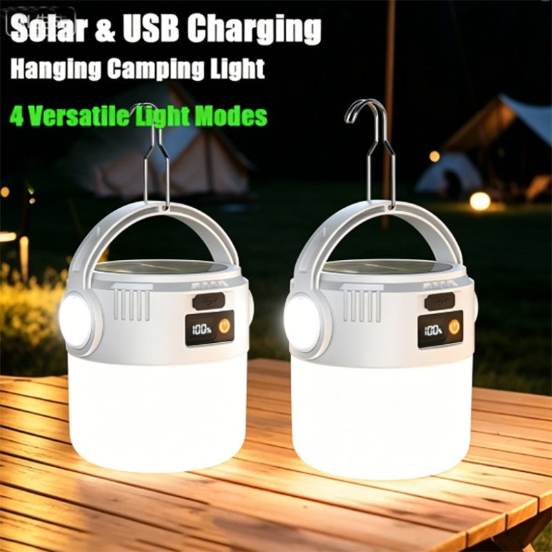 Portable Solar Rechargeable LED Camping Lantern with USB & Multiple Modes