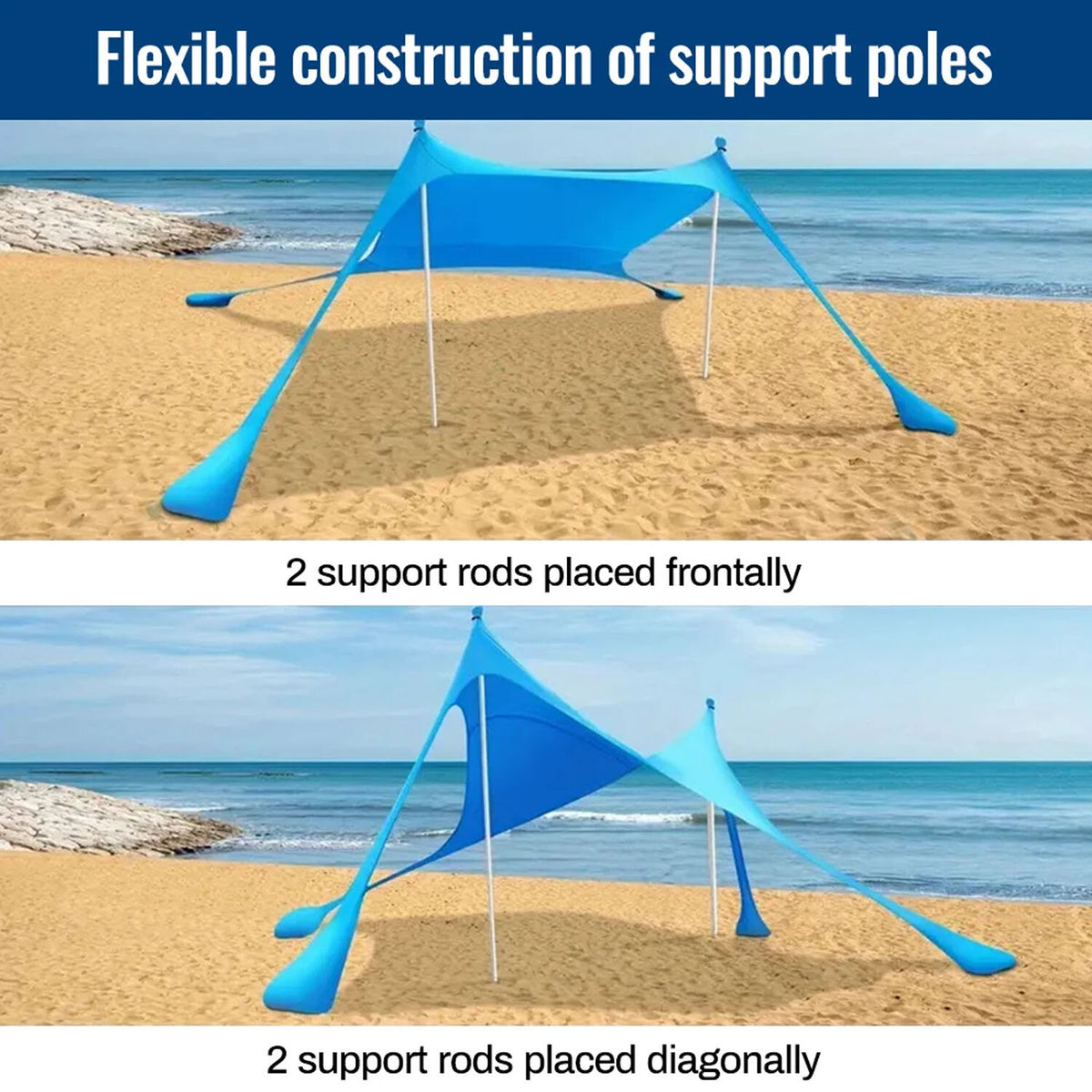 Portable UPF50+ Beach Shade Tent with Sandbags - Sun Shelter Canopy for Outdoor