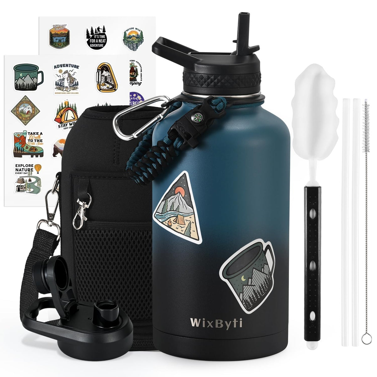 64 oz Insulated Stainless Steel Water Bottle with Straw, Leakproof Hydration Flask
