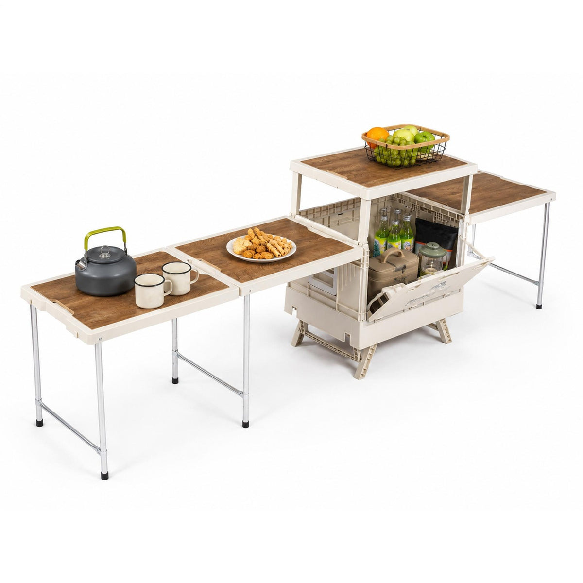 All-in-One Camping Kitchen Storage and Prep Table - Portable Folding Design
