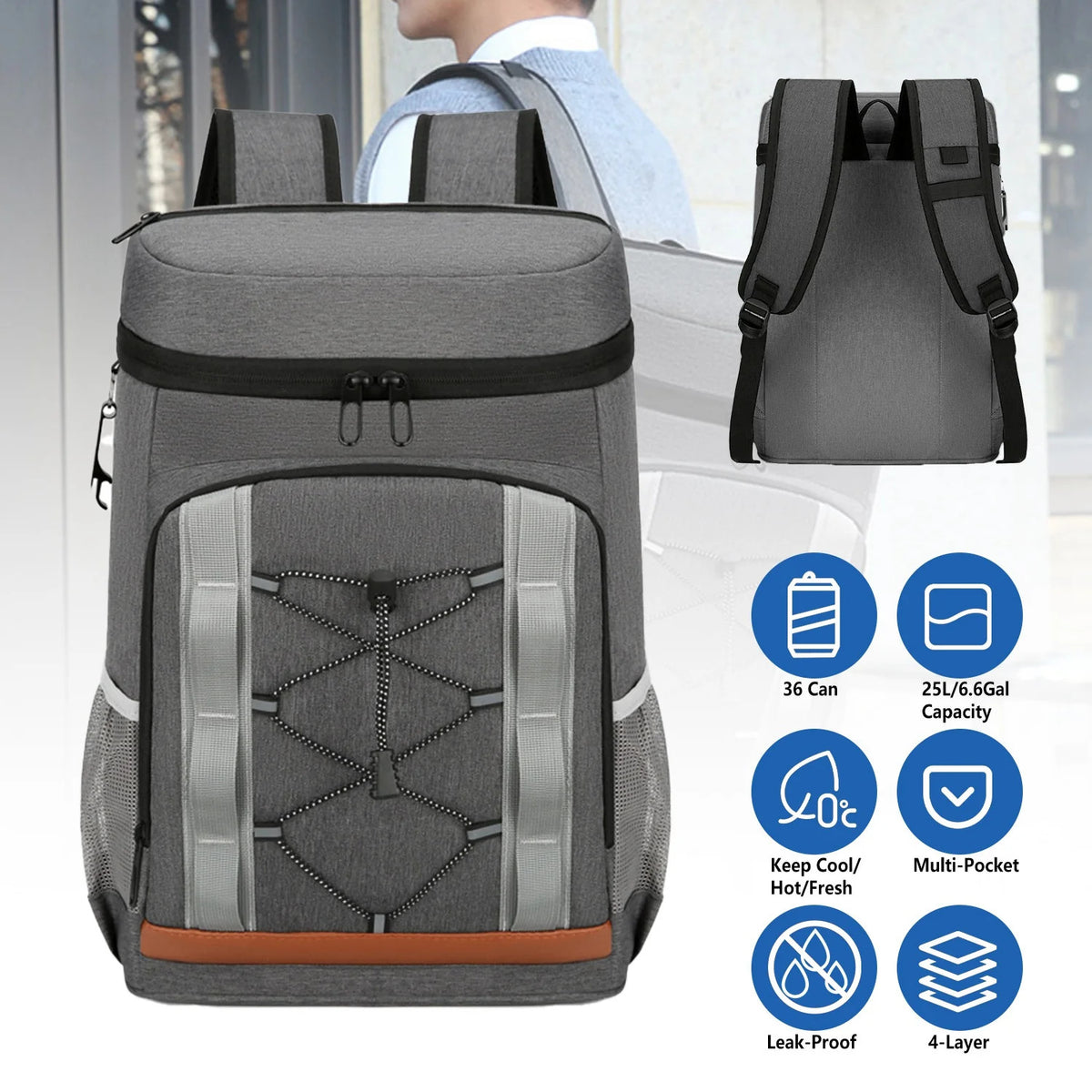 Insulated Cooler Backpack 25L Leakproof for Camping Beach Fishing