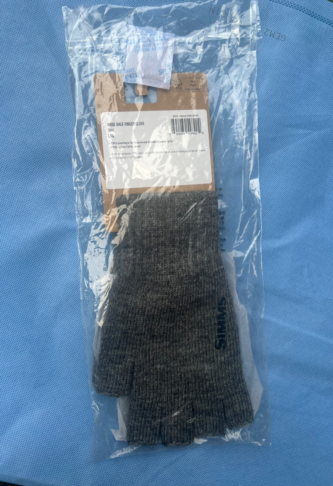 Simms Wool Half Finger Glove for Fishing Size L/XL Waterproof Warm