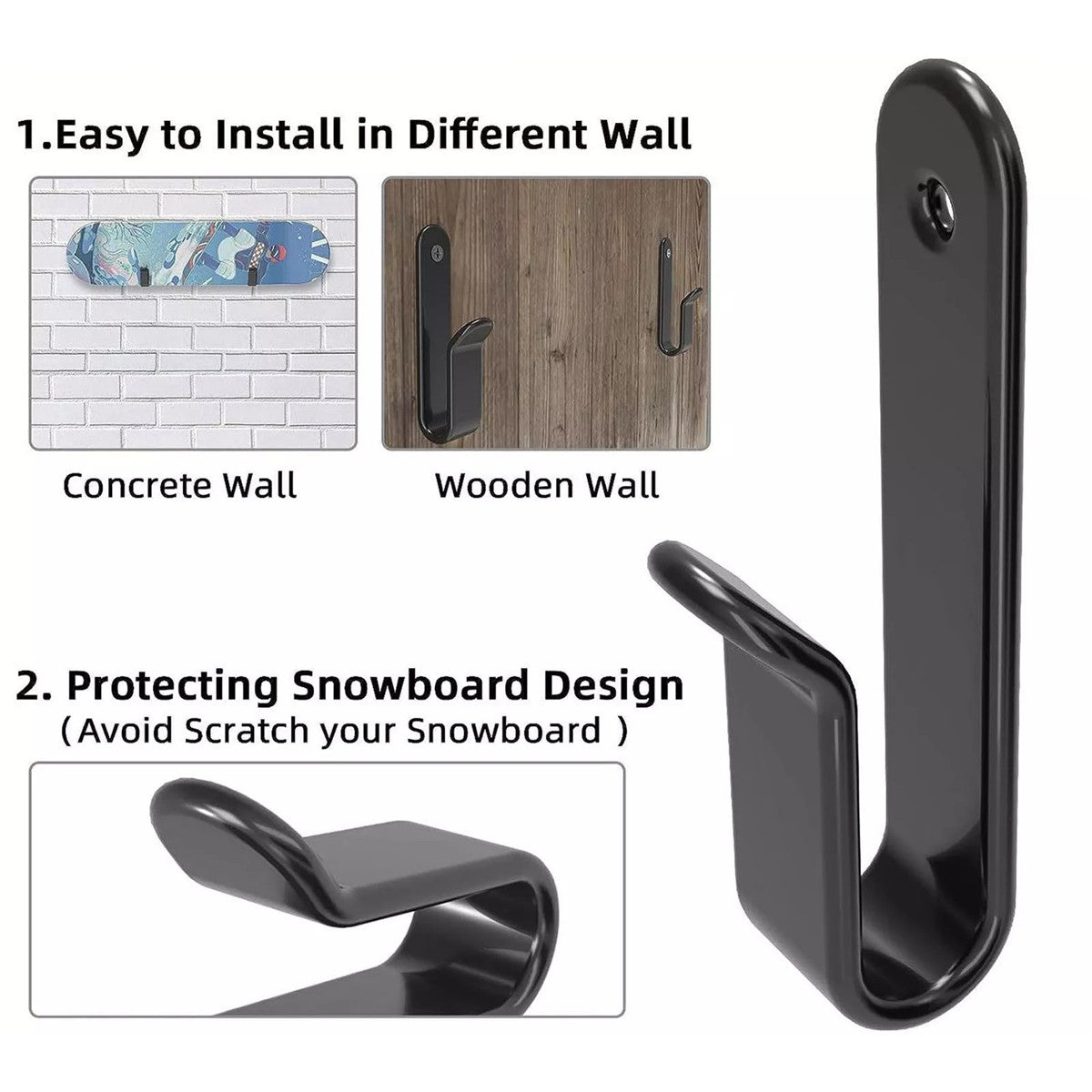 2 Pair Skateboard Wall Mount Hangers Storage Display Rack