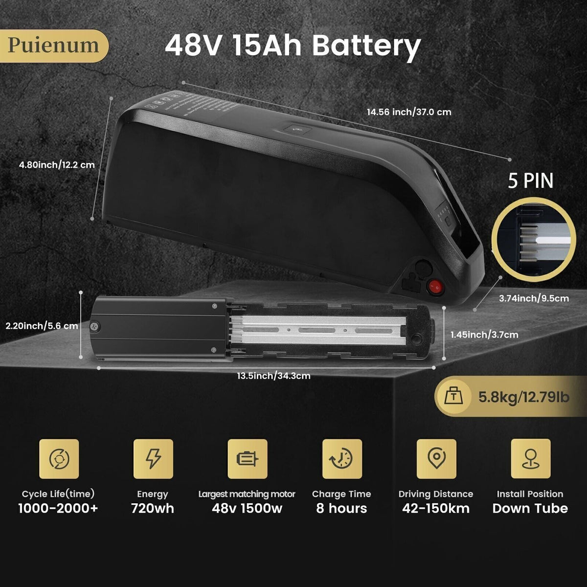 Electric Bicycle Battery 36V/48V/52V 20Ah 40A 5-Pin for eBike & Electric Bike