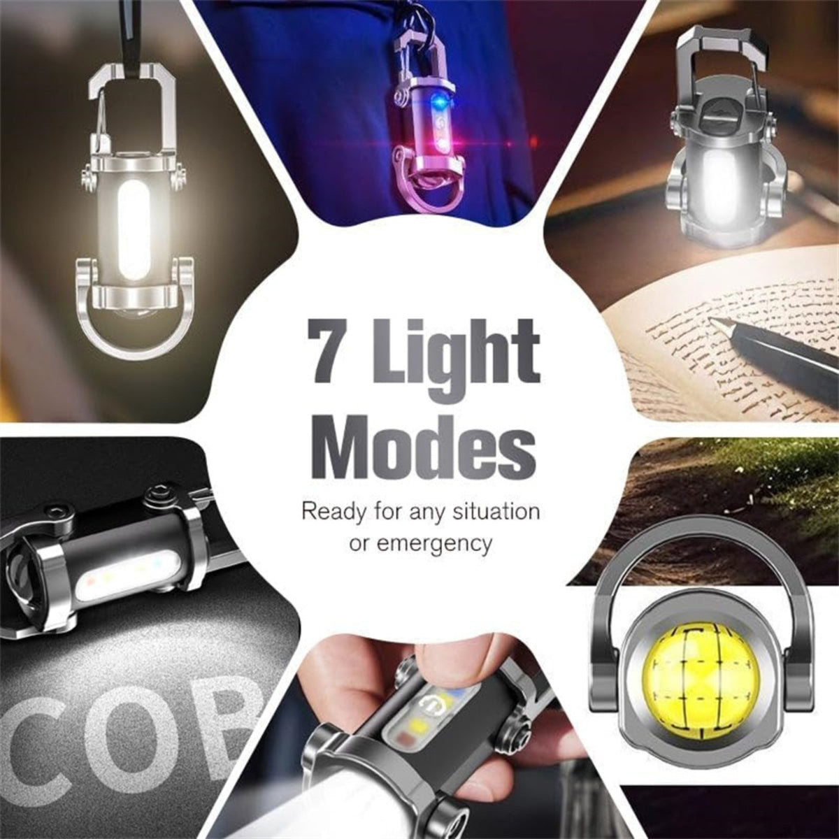 Portable Rechargeable LED Keychain Flashlight with 7 Modes Waterproof