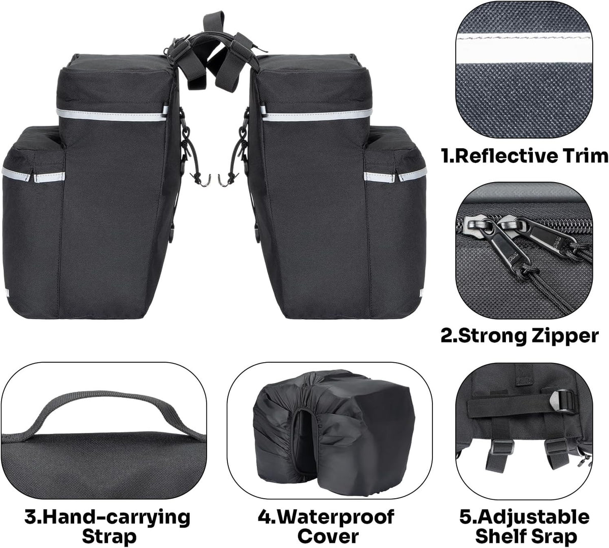Waterproof 34L Bicycle Pannier Bags for Rear Rack - MTB Road E-Bike Storage