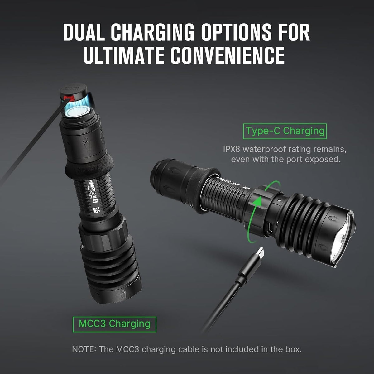 Rechargeable LED Flashlight with Holster - 2600 Lumens, USB-C, Matte Black