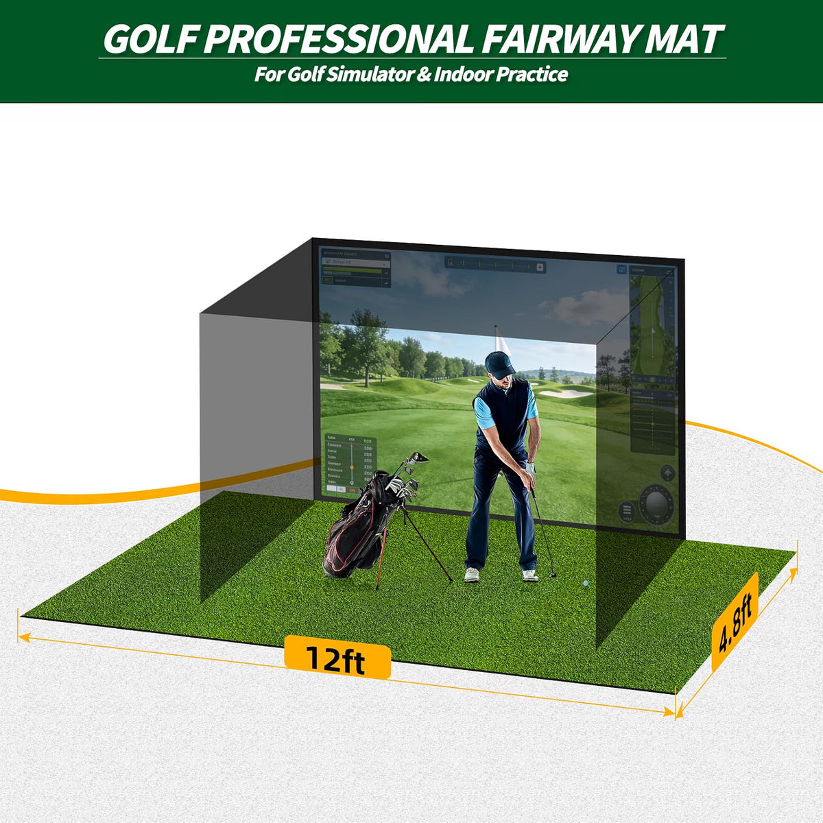 Golf Simulator Turf Mat 12 x 4.8 ft Artificial Grass for Practice & Training