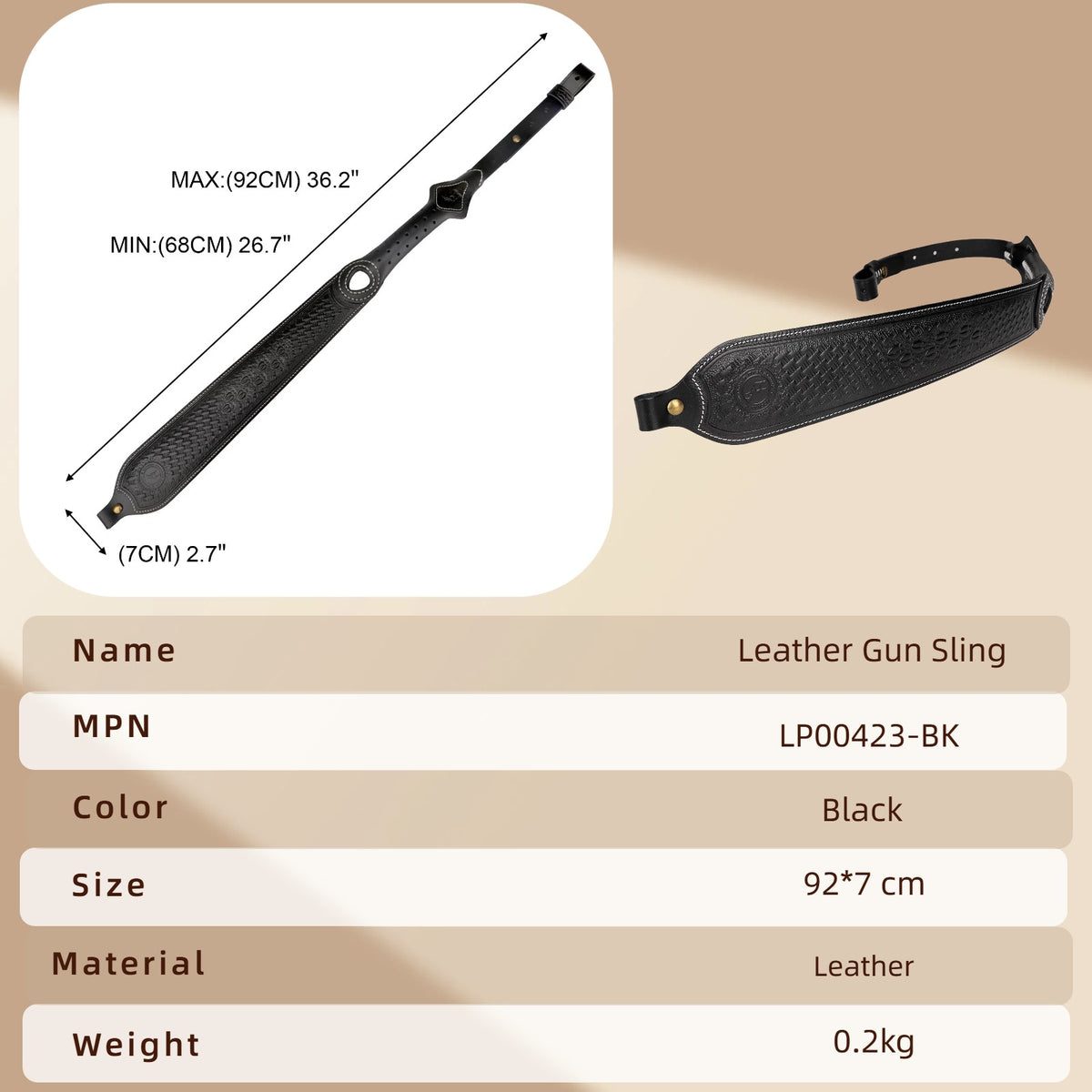 Adjustable Leather Rifle Sling with Non-Slip Backing & Thumb Hole - Hunting Accessory