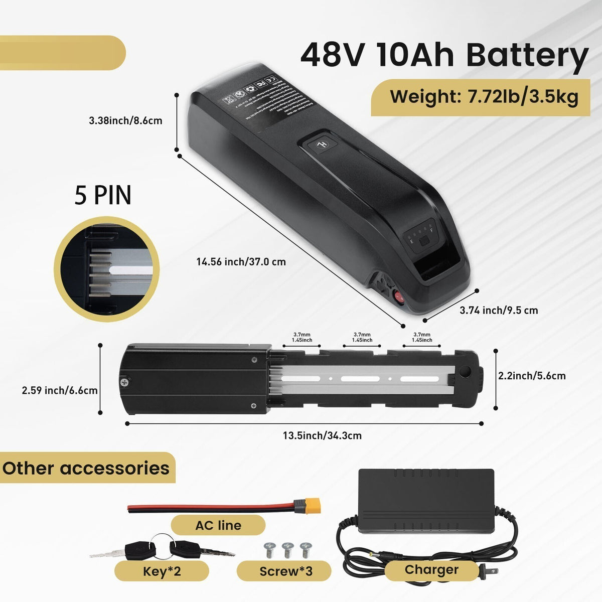 Electric Bike Battery 36V/48V 10Ah/15Ah/20Ah with 4Pin/5Pin Connector – Universal eBike Power Pack