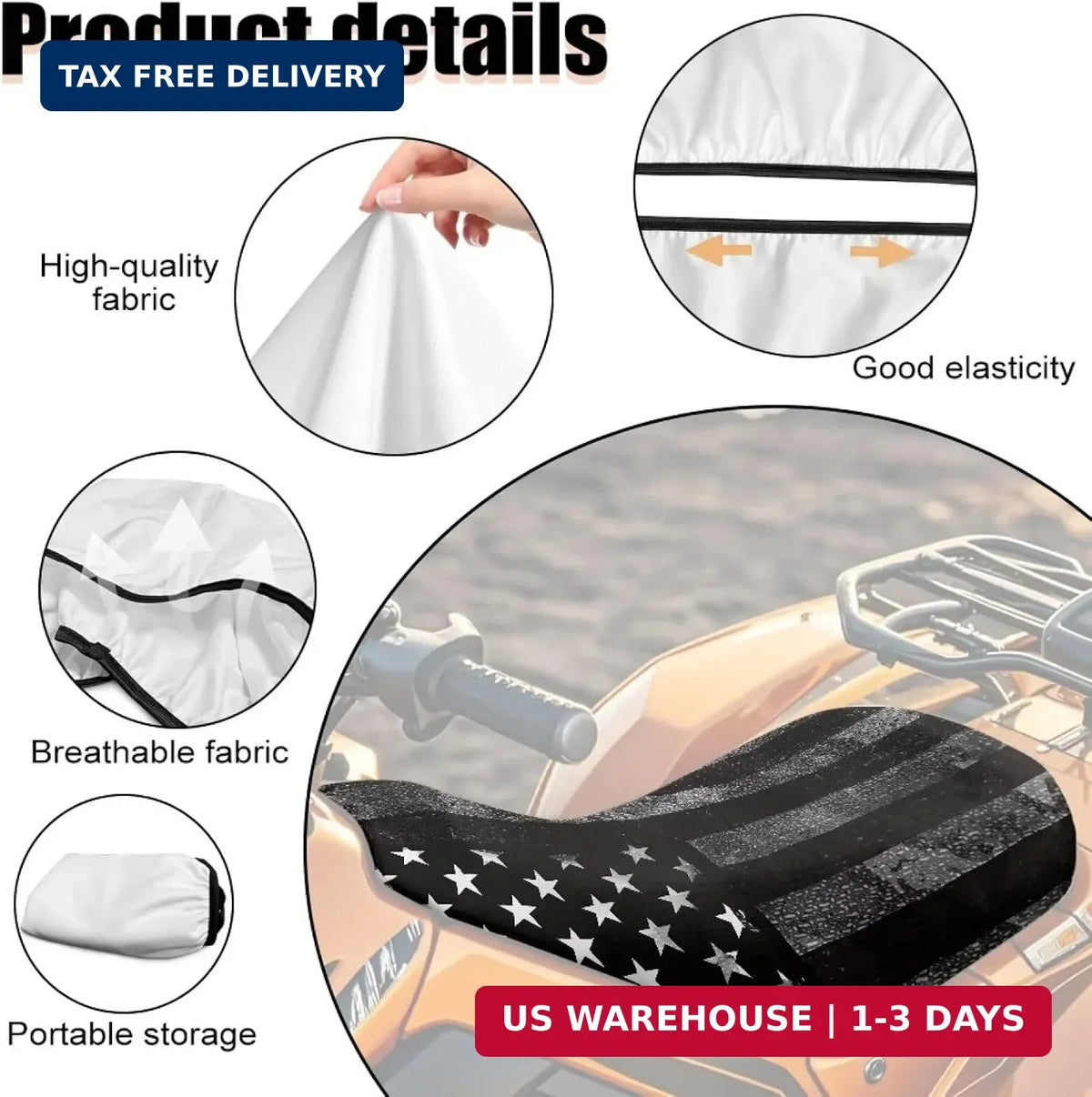 American Flag ATV Seat Cover Waterproof Non-Slip Universal 23x10 Inches