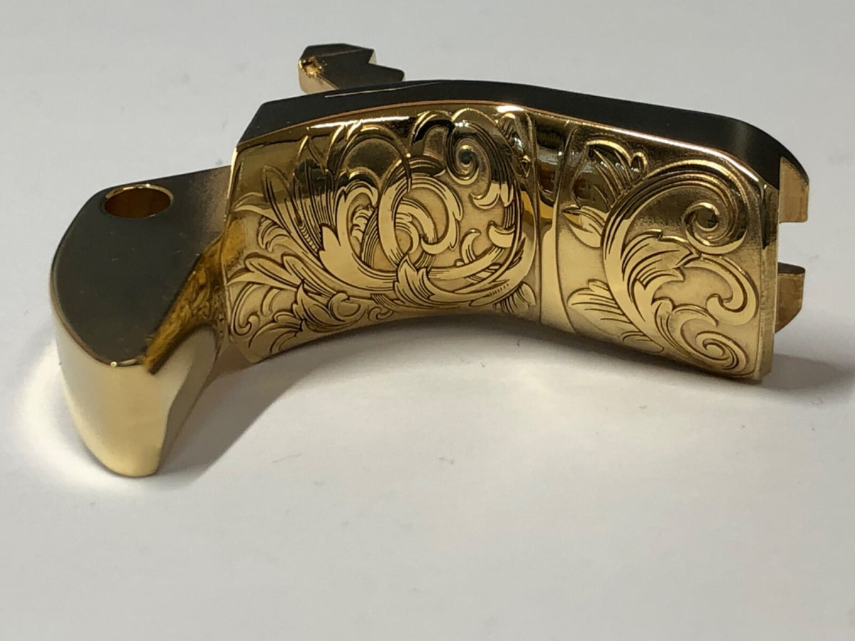 1911 GI Style Gold Plated Grip Safety with Laser Engraved Scroll Pattern