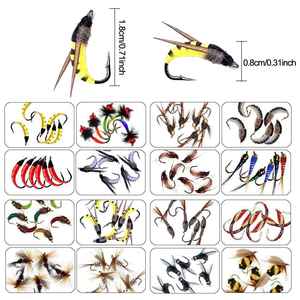 Fly Fishing Nymph Lure Set - Assorted Dry & Wet Flies for Trout & Bass