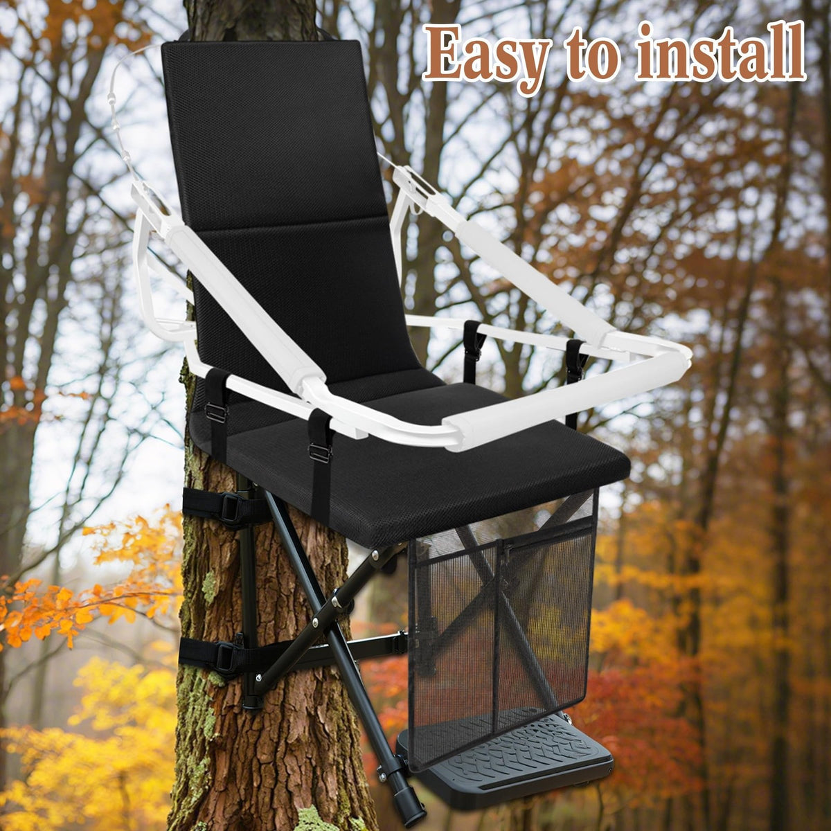Hunting Tree Stand Seat Replacement with Adjustable Backrest and Storage Pockets