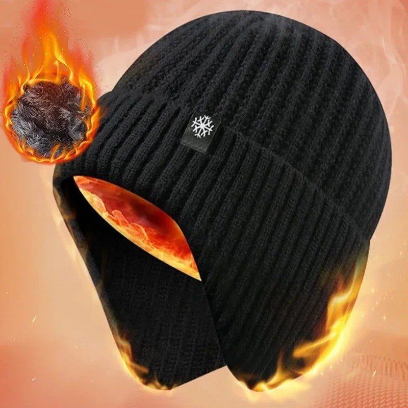 Men's Winter Knitted Beanie Hat with Faux Fur Lining Windproof Cap