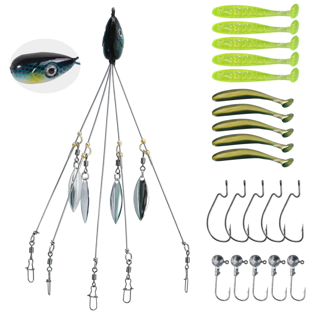 21-Piece Alabama Fishing Umbrella Rig Kit with Swimbaits & Lures