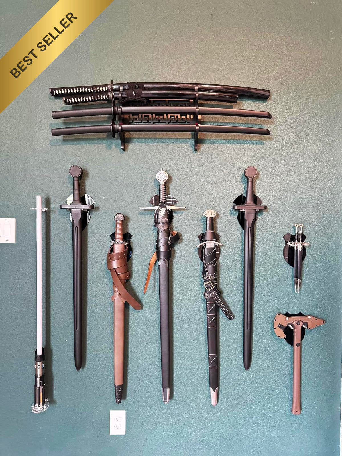 Black Acrylic Sword Wall Mount Holder - Vertical Katana Display Stand Set