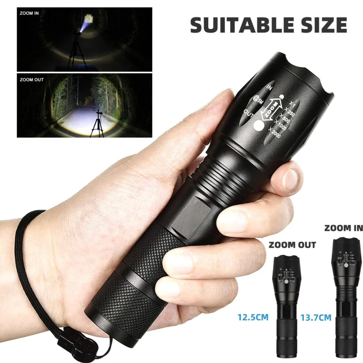 Super Bright Tactical LED Flashlight - Zoomable 5-Mode Handheld Torch for Camping Emergency
