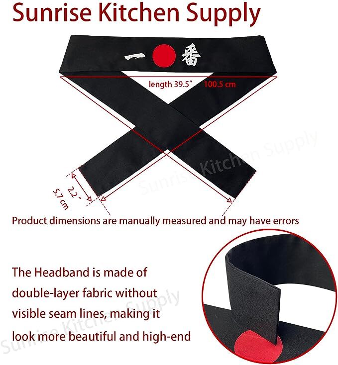 Black Sushi Headband for Chefs and Martial Arts - Unisex One Size