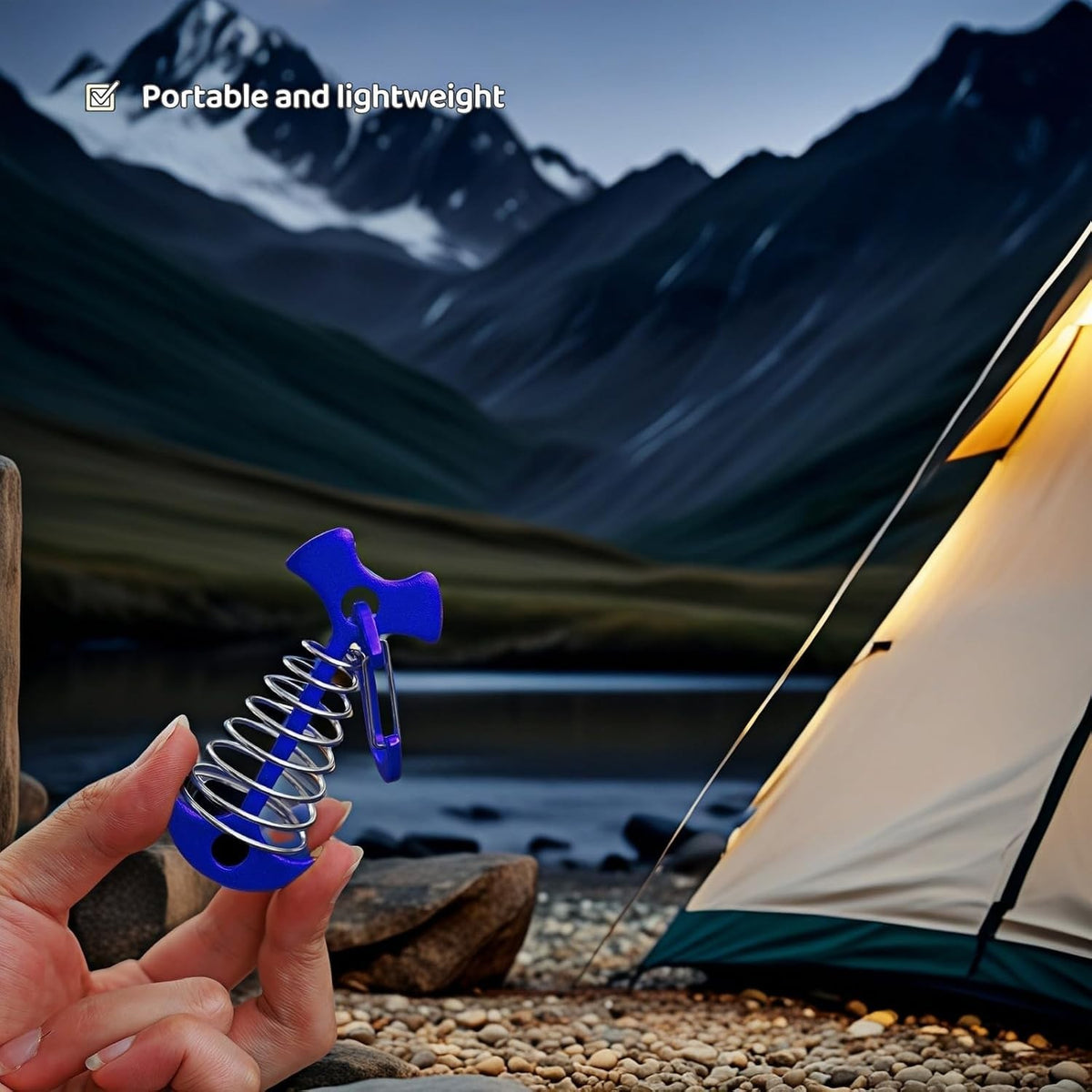 Adjustable Aluminum Tent Pegs with Carabiner for Decks & Canopies