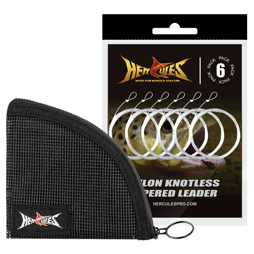 Pre-Tied Fly Fishing Leader Set with Tapered Design & Wallet - Multiple Lengths & Line Weights