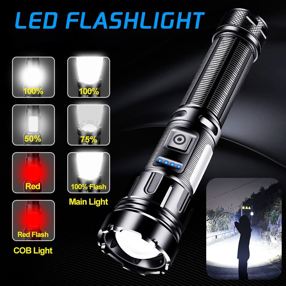 Super Bright LED Tactical Flashlight 1000000 Lumens, Rechargeable, Waterproof
