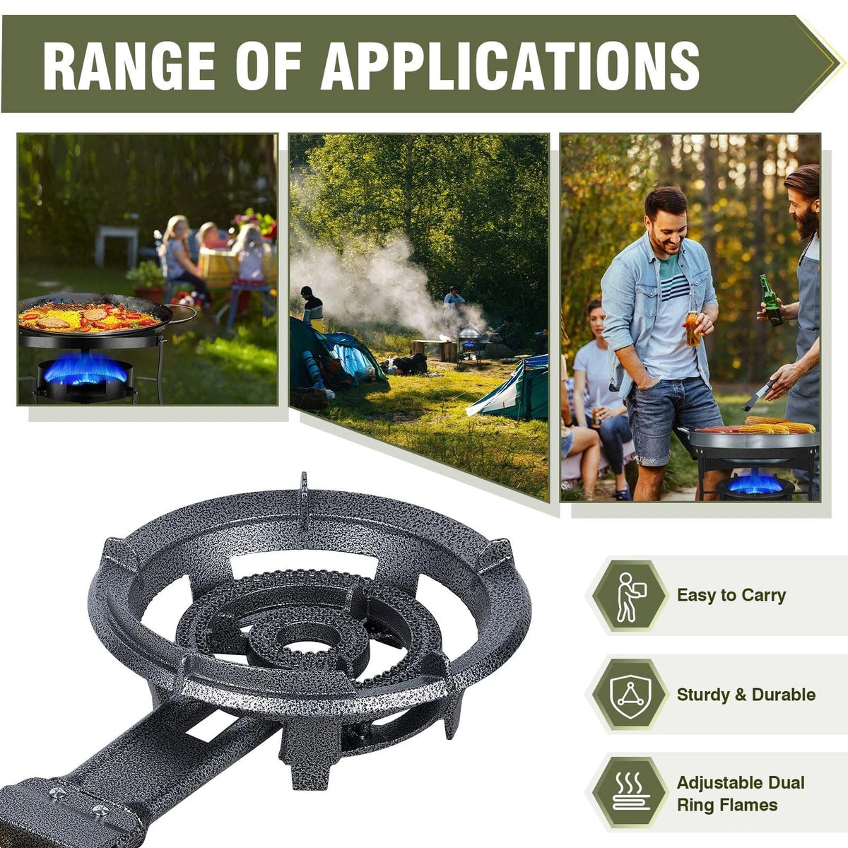 Portable 13-Inch Propane Wok Stove 90,000 BTU Cast Iron Outdoor Cooker