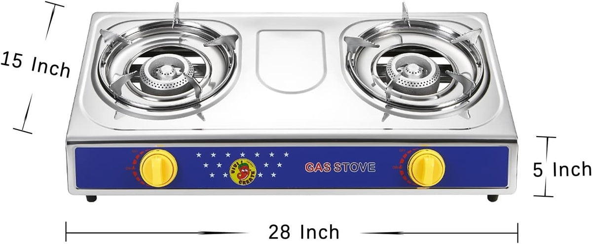 Portable Gas Camping Stove with 2 Burners, Auto Ignition, Stainless Steel