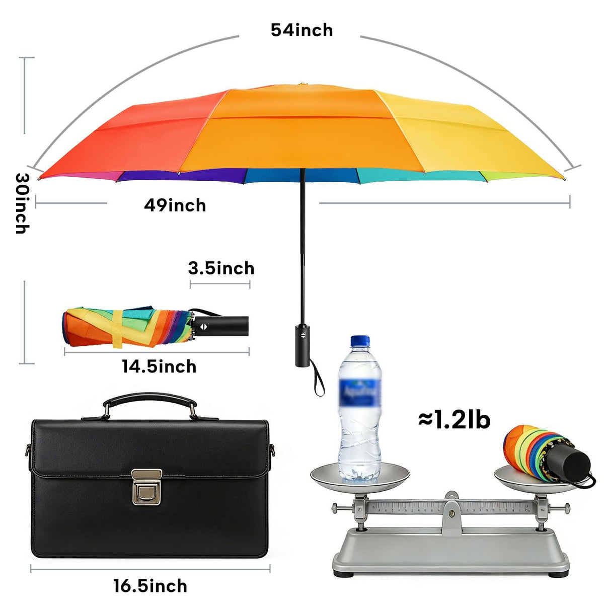 Oversized 54-Inch Windproof Rainbow Umbrella for Adults - Sun & Rain Protection