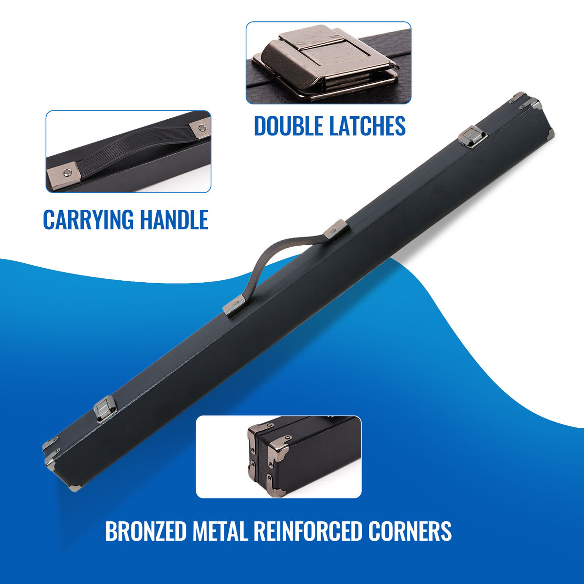 Hard Cue Box for Pool Cues – Holds 1 Butt & 1 Shaft, 58in Cues, Leatherette Case
