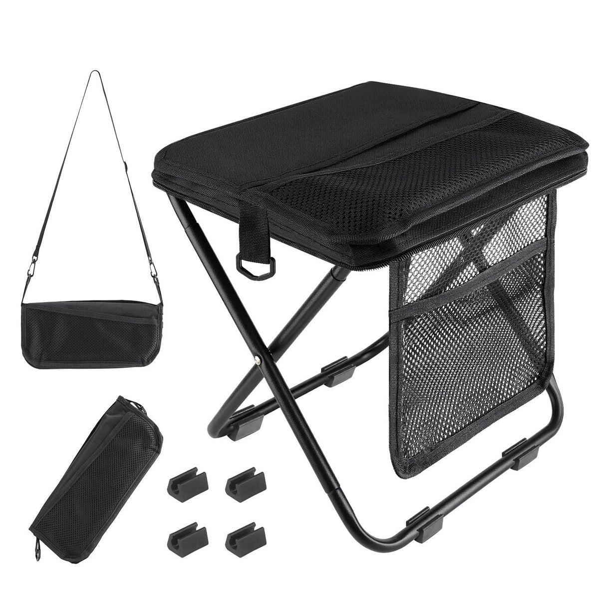 Portable Folding Stool with Dual Storage Pockets Compact Travel Seat