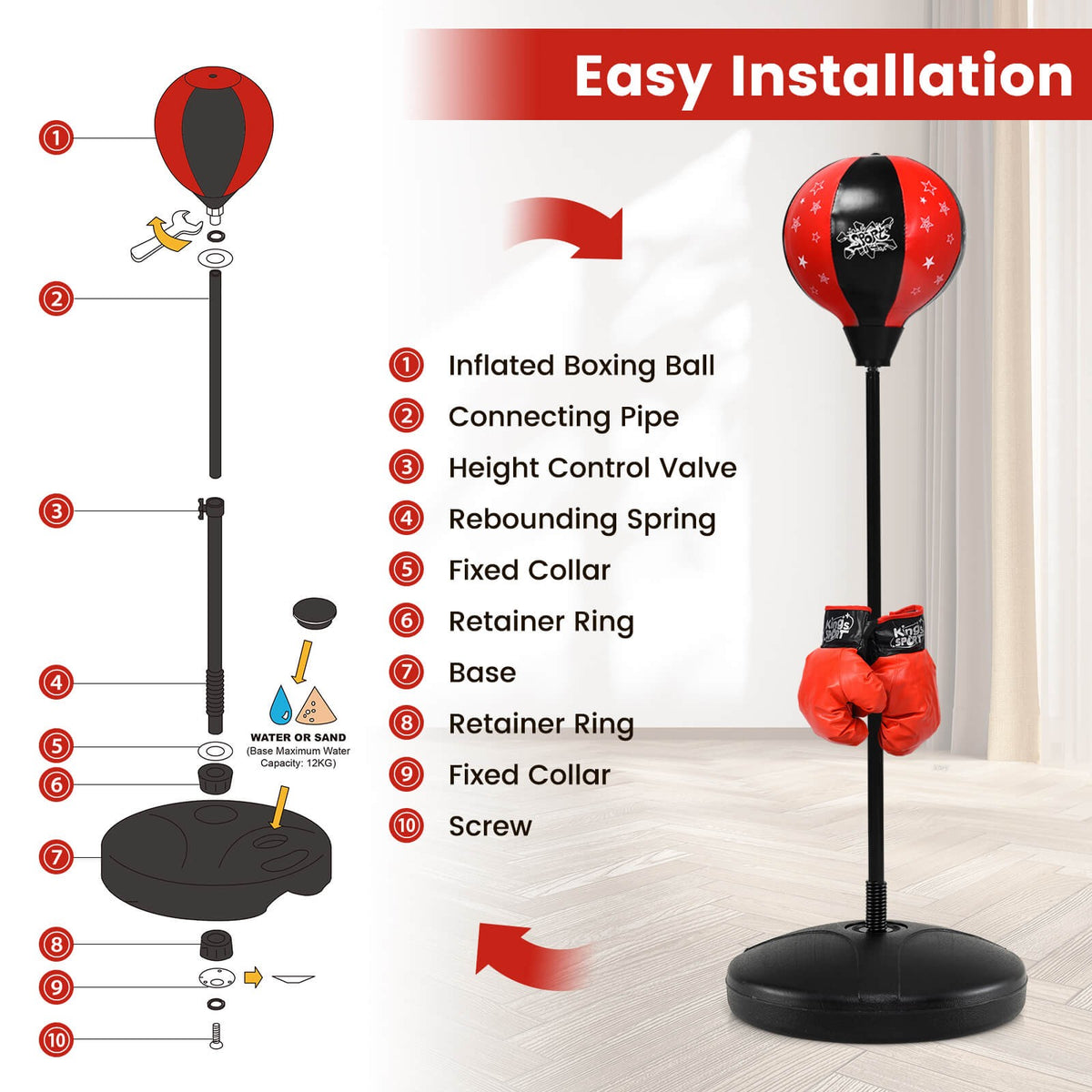 Kids Adjustable Inflatable Punching Bag Set with Stand Boxing Gloves & Pump